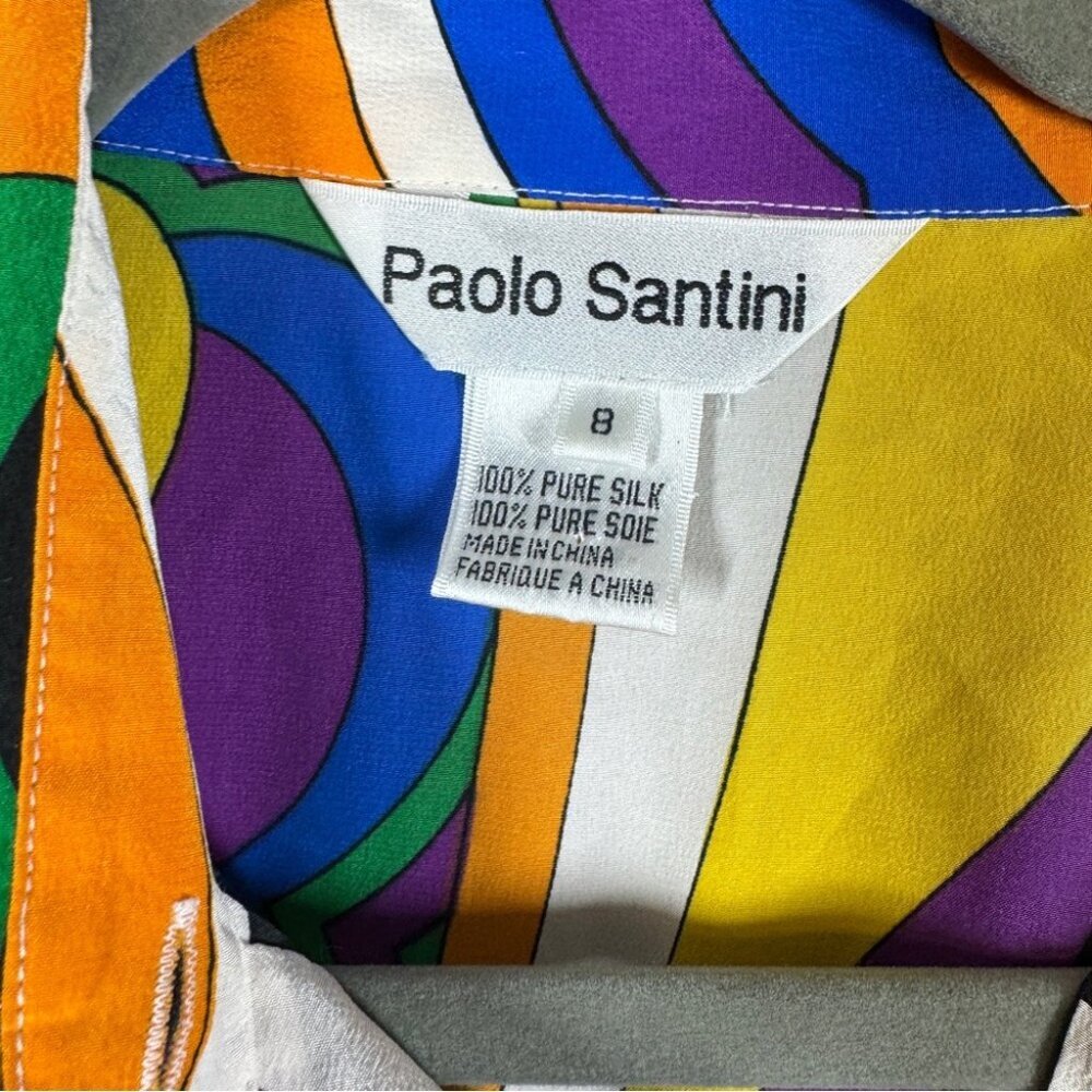 Vintage Paolo Santini Silk Blouse Multicolor Size 8 Retro Art Print Abstract - Picture 7 of 15